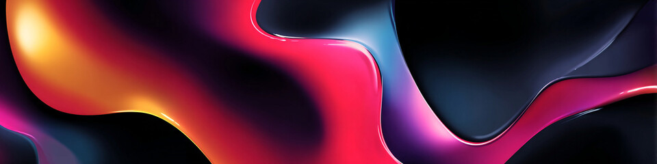 Poster - Abstract background with flowing shapes in shades of red yellow and blue against a dark backdrop