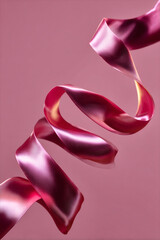 Poster - A pink ribbon gracefully spirals against a matching pink background creating a soft and elegant effect