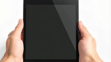 Person Holding Digital Tablet with Blank Screen Facing Viewer on White Background