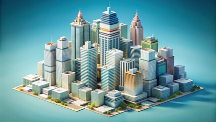 Poster - Detailed Cityscape Illustration Featuring Skyscrapers and Structures