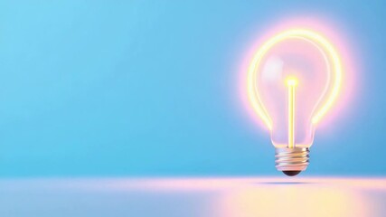 Poster - Illuminating the Mind: A vibrant glowing light bulb signifies innovation and the spark of an idea, against a serene blue backdrop, embodying the essence of creativity and new concepts.