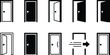 © Ahsan - Collection of simple door icons in various open and closed states illustrating access and entry concepts.