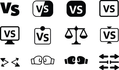 Poster - Various vector illustrations depicting the concept of versus competition comparison and choice in different styles