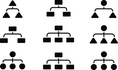 Poster - Collection of black and white hierarchical diagrams with various shapes for representing organizational structures and data relationships.