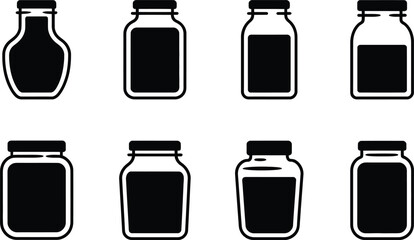 Poster - Vector illustration of a collection of various vintage glass jar designs with a black and white aesthetic for multiple uses.
