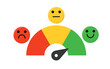 © laias - Customer Satisfaction Meter. Colorful Feedback Gauge with Happy, Neutral, and Sad Faces Indicator. Rating Scale for Review, Survey, or User Experience Evaluation on White Background.