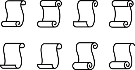 Poster - A collection of simple scroll icons presented in a grid featuring outlines of blank rolled up papers suitable for use in design projects.