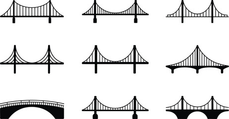 Poster - A collection of various bridge silhouettes illustrating different architectural designs for graphic design or transportation concepts
