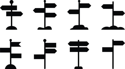 Poster - Collection of black and white directional signpost illustrations suitable for navigation concepts and symbolism in graphic design projects