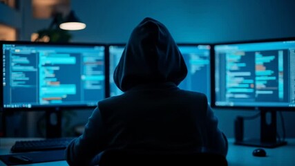 Person Working on Computer with Code at Night