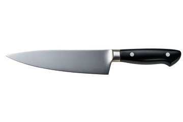 A silver knife with a black handle