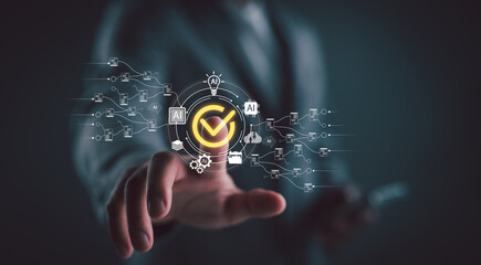 Fototapete - AI automation for document management system DMS with digital workflow and intelligent processing icons, perfect for business productivity, paperless systems, and smart office solutions.