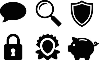 Poster - Icons set for security, finance, communication, and search representing business and technology needs editable stock vector illustration