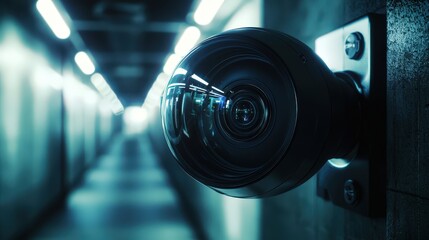 Poster - Surveillance camera monitoring security urban corridor image futuristic setting close-up safety awareness