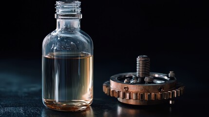 Poster - Exploring the intricacies of mechanical oil bottle design workshop photography studio close-up engineering concepts