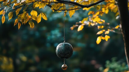 Wall Mural - harmonious wind chime performance serene forest photography autumn vibes eye-level view nature's ser
