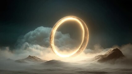 Aufkleber - Mystical Portal: An otherworldly glowing ring floats amidst a dreamy cloudscape and ethereal landscape, inviting the viewer into a realm of imagination and wonder.