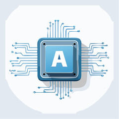 Poster - Vector illustration of an AI chip with the letter 