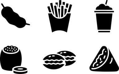 Poster - Vector food icons set fast food snacks and desserts graphics for menu design and web design assets editable stock vector illustration