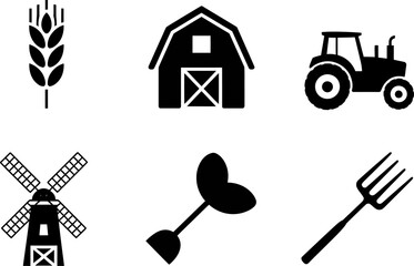 Poster - Farm agriculture icons vector set wheat barn tractor windmill sprout fork farming rural harvest field 100 editable stock vector illustration