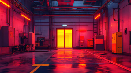Poster - Interior view of empty plastic factory emphasizing clean and organized industrial space