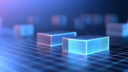Leinwandbilder - Cybernetic Cubes: Futuristic representation of digital constructs, with glowing edges and intricate details, resting on a textured surface with a mesmerizing depth of field.