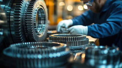 Poster - Daylight assembly of gear components in manufacturing facility highlighting precision engineering