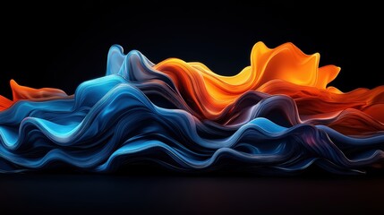 Poster - Vibrant abstract smoke waves in blue orange and purple flowing across dark background digital art design