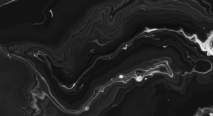 Poster - Abstract Black and White Liquid Art - Swirling black and white abstract painting, perfect for backgrounds or design projects. Elegant and modern