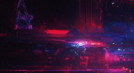 Poster - Abstract Red Blue Landscape AB56BE - A vibrant art piece depicting a surreal landscape with red and blue hues, symbolizing technology, energy, dreams, mystery, and the future