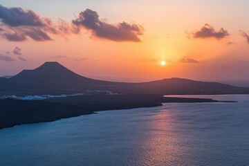 Poster - Stunning timelapse of sunset over the sea in Lanzarote capturing vibrant colors and volcanic landscape, timelapse sunset over the sea, lanzarote