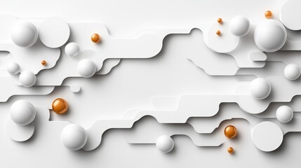 Poster - Abstract white and orange geometric pattern with layered circles and flowing shapes for modern design