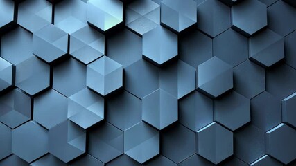 Poster - An intricate abstract background featuring interlocking hexagons in shades of blue, ideal for creative design projects, technology themes, or modern art displays