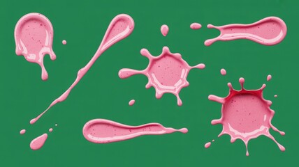 Poster - Roseate Liquid Splashes on Green Backdrop A Delicate Dance of Color and Form for Artistic and Design Applications