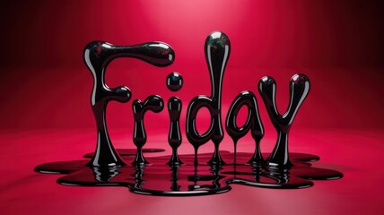 Poster - Abstract Friday Concept with Dripping Black Liquid on Red Surface A Modern and Bold Design for Weekend Vibes and Creative Projects with Dark and Glossy Texture