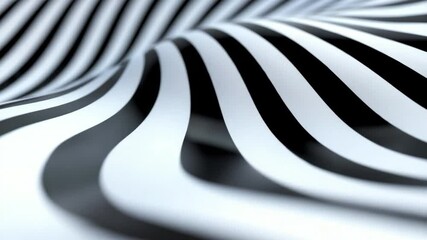 Poster - Abstract Black and White Waves: A captivating 3D rendering showcases elegant, undulating waves of alternating black and white stripes, evoking a sense of motion and depth. The design exudes modernity.
