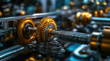 Poster - Close up of rotating gears in factory showcasing precision engineering and modern machinery