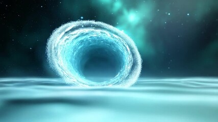 Leinwandbilder - Hypnotic Portal: A mesmerizing portal of swirling energy hovers above a tranquil, reflecting surface, bathed in an ethereal, atmospheric light. 