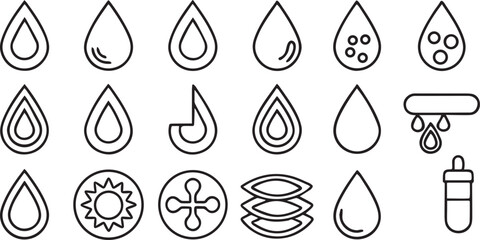 Poster - Liquid Drop and Water Icons in Editable Line Art