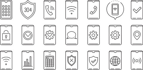 Fototapete - Smartphone and Telecommunication Icons in Modern Line Style