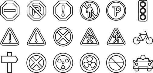 Fototapete - Street and Traffic Icons in Solid Black Grid Layout