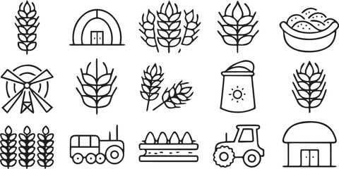Poster - Wheat and Grain Icons in Clean Solid Black Style