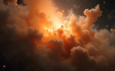 Wall Mural - A powerful dust explosion bursts outward, filling the dark space with chaotic, suspended particles. High quality