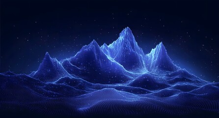Poster - Abstract digital blue background with dots and lines in the form of an illuminated mountain landscape. Big data and artificial intelligence concept. 