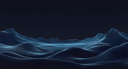 Poster - Abstract digital blue background with dots and lines in the form of an illuminated mountain landscape. Big data and artificial intelligence concept. 