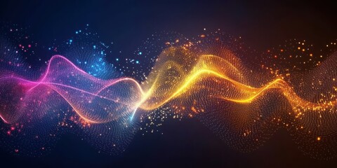 Aufkleber - Abstract Glowing Particle Wave with Pink Blue and Gold Colors on Dark Background