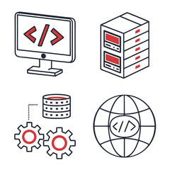 Fototapete - Modern minimalist coding icons representing development servers and web application technologies