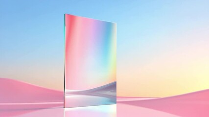 Poster - Abstract Holographic Display: An iridescent panel reflects a pastel sunset, merging technology with serene natural beauty in an abstract composition.