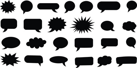 Poster - Collection of various black speech bubble shapes for communication and dialogue on white backgrounds