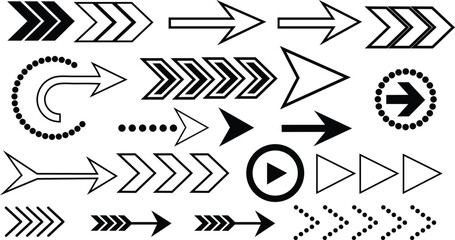 Poster - A collection of stylized vector arrows in various shapes and design styles on white background